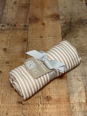 RED ROVR 100% Certified Organic Cotton Muslin Swaddle tan white striped 
New